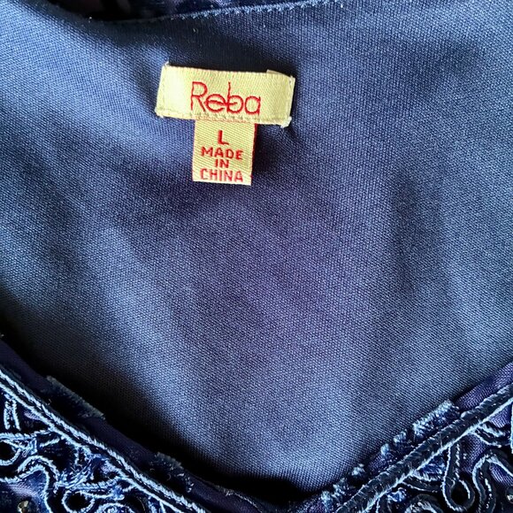 Reba Sleeveless Navy Velvet Burnout Dress - Size Large Cocktail, Evening, Party - Picture 6 of 10